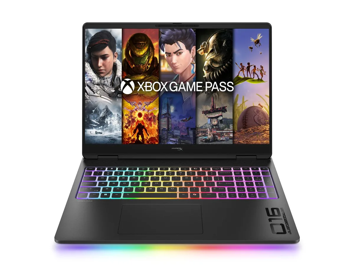 Black 16-inch gaming laptop with OLED display