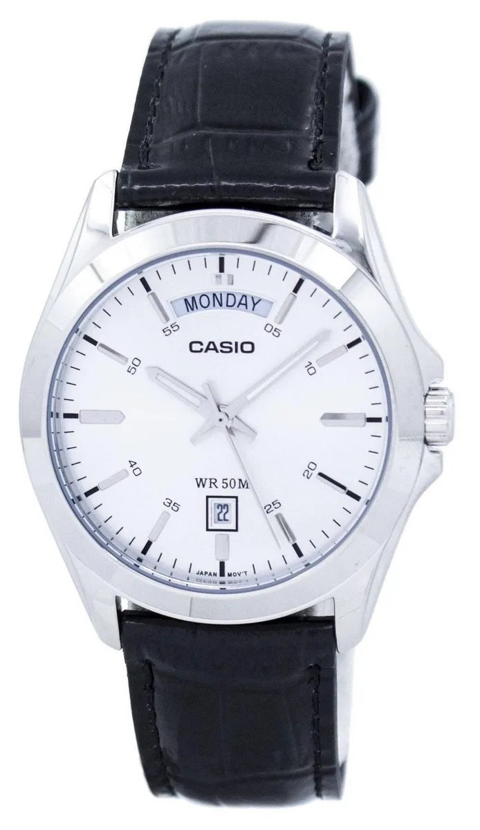 CASIO CASIO MTP-1370L-7AVDF Analog Watch Silver Dial Black Leather — preces foto