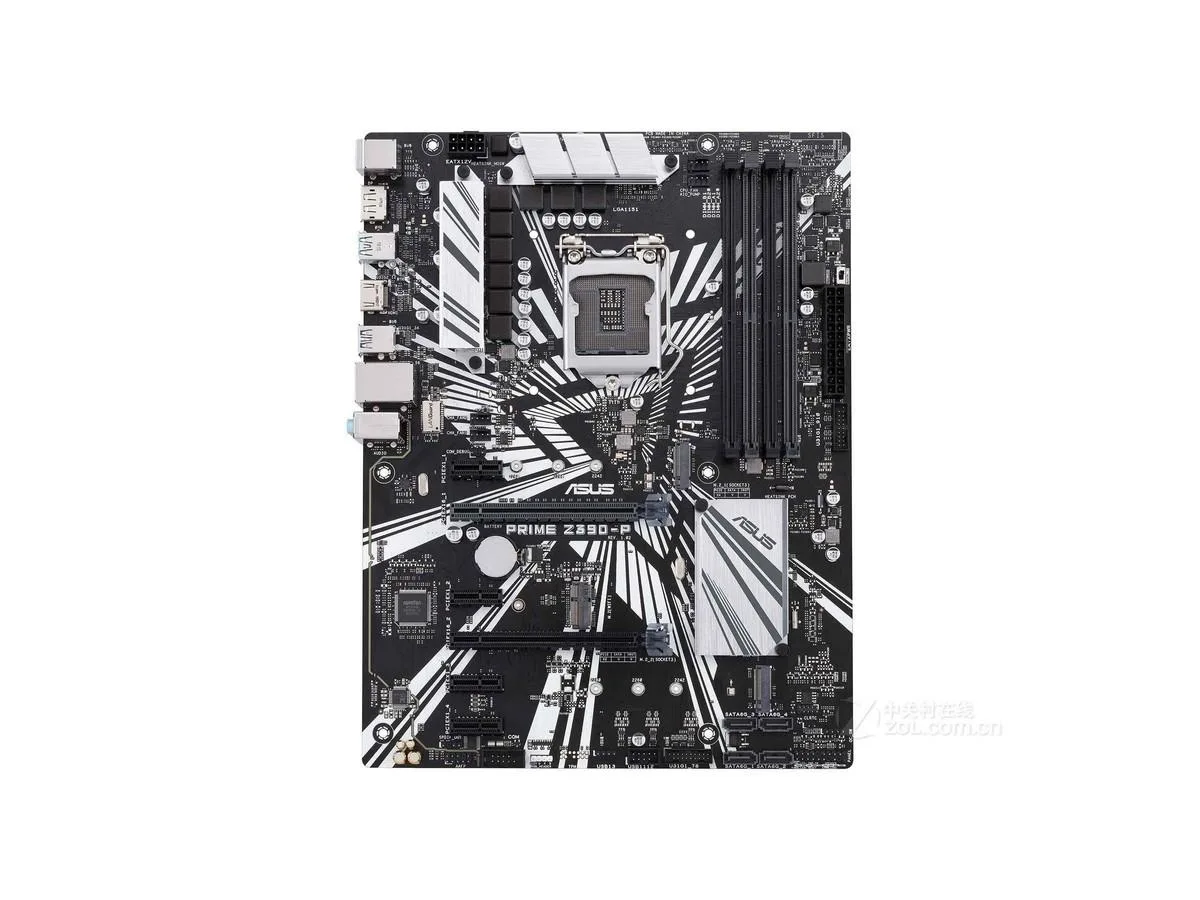 ATX motherboard in dark finish with silver CPU socket and multiple memory slots