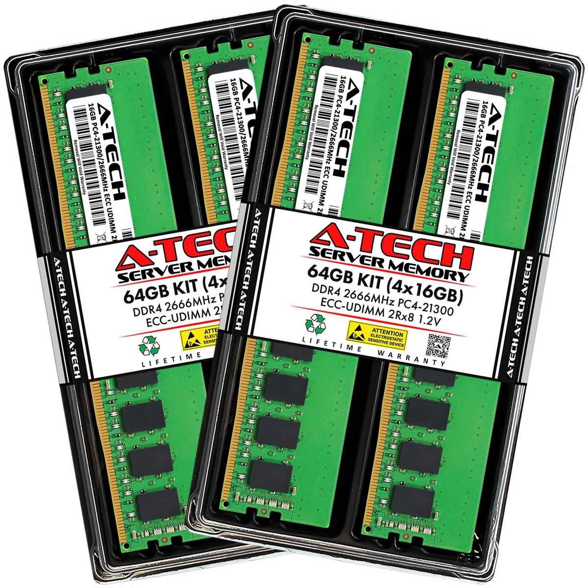 A-Tech A-Tech 64GB (4x16GB) DDR4 2666 CL19 ECC UDIMM 2Rx8 1.2V 288-Pin Server RAM — תמונת המוצר