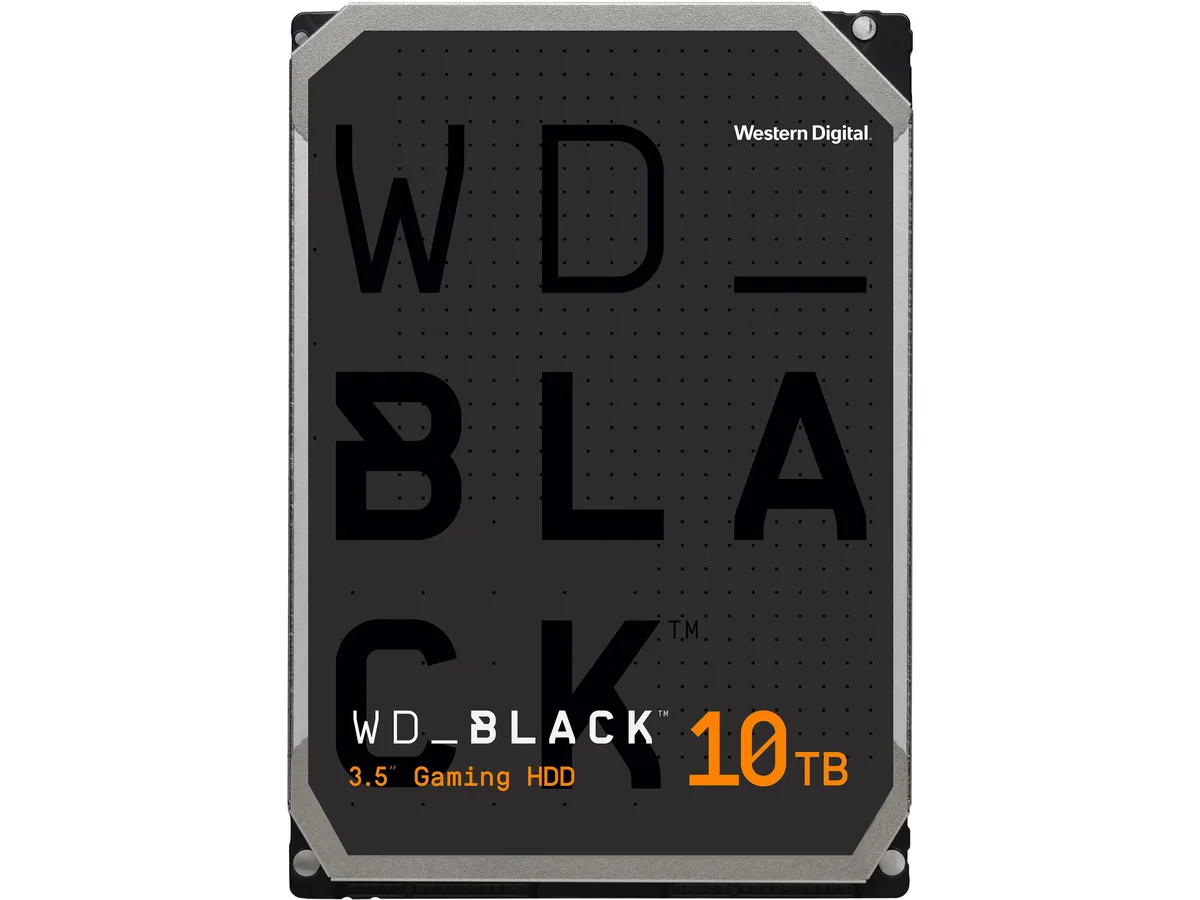 Silver 3.5-inch hard drive with black label and exposed circuit board