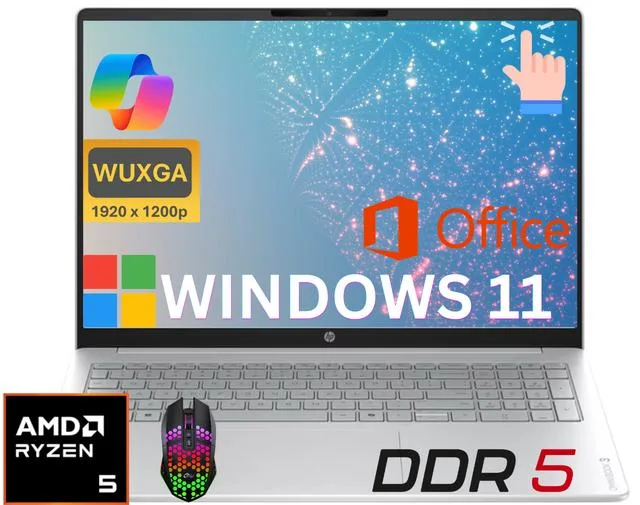Silver 16 inch touchscreen laptop with standard keyboard