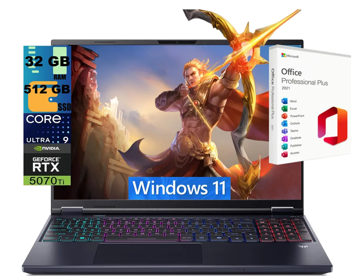 Black 16 inch gaming laptop with OLED display and RGB keyboard