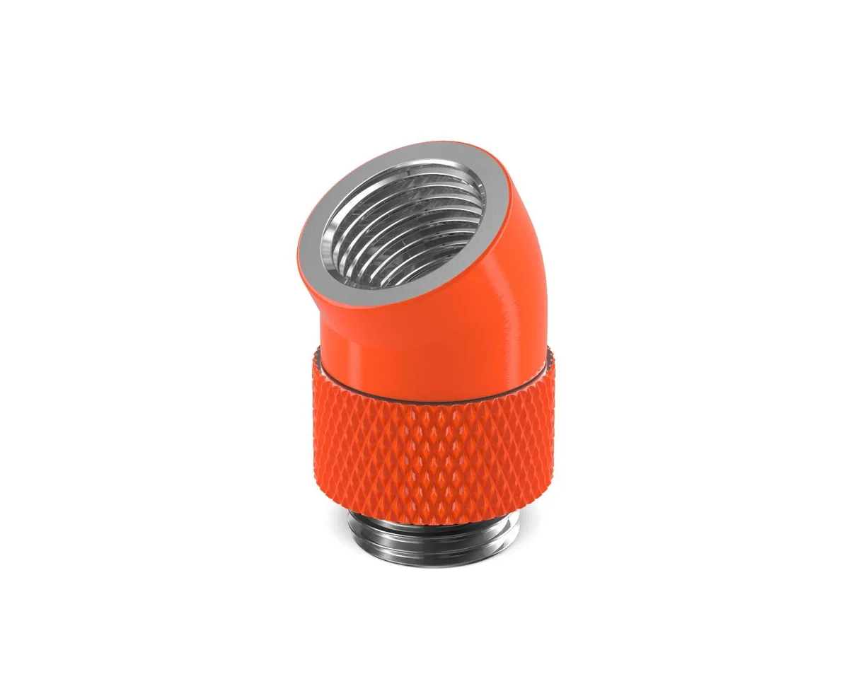 PrimoChill PrimoChill Male to Female G1/4 30 Degree Rotary Elbow Fitting UV Orange diy cooling — produktfoto
