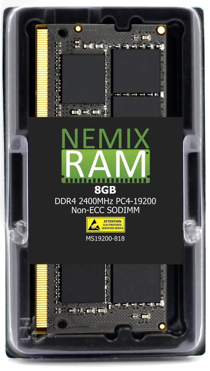 Green circuit board with black memory chips, gold edge connector, small rectangular SODIMM form factor