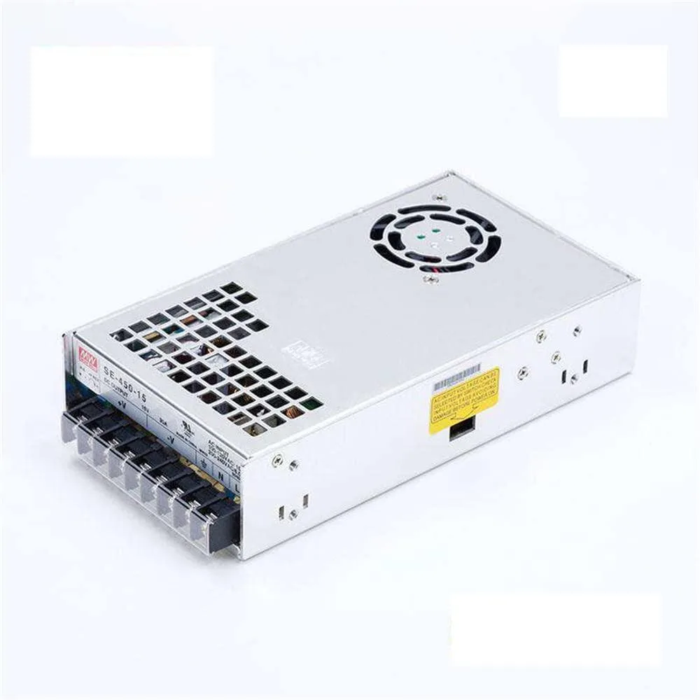 Rectangular metal enclosure with built-in fan and terminal block connectors