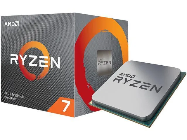 Square green ceramic chip with gold contacts and silver AMD Ryzen 7 3700X branding