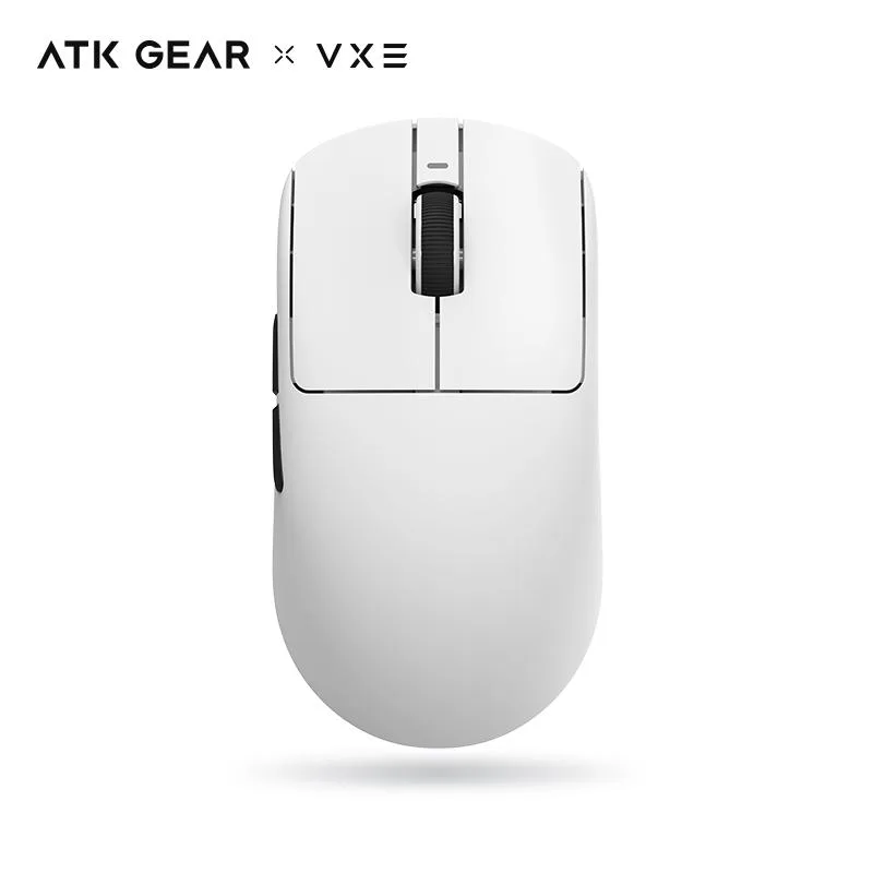 Compact wireless gaming mouse in black and white with ice-feeling coating
