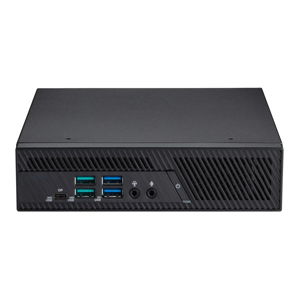 Compact black mini PC barebone, 1.35L chassis, tool-less access, front USB-C and audio, rear DisplayPorts and USB-C PD 100W