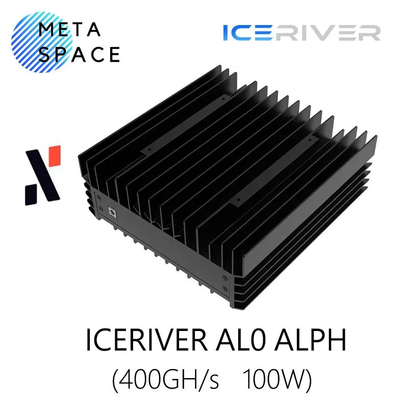 Compact rectangular ASIC miner in dark metal finish with front grille and rear ports
