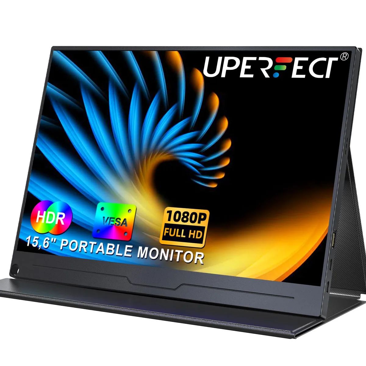 15.6 inch matte black portable monitor with smart cover stand folded flat