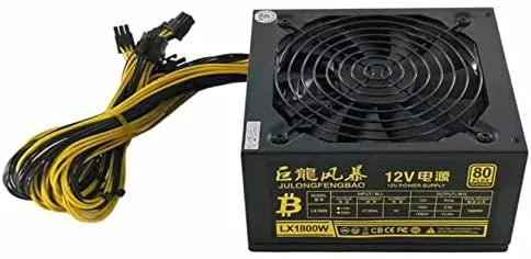 Rectangular 4U mining PSU with black 14cm fan and 10 six-pin connectors