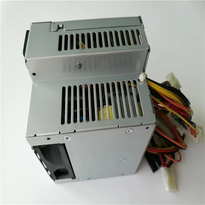 Rectangular silver ATX power supply unit with cooling fan grille and cable connectors