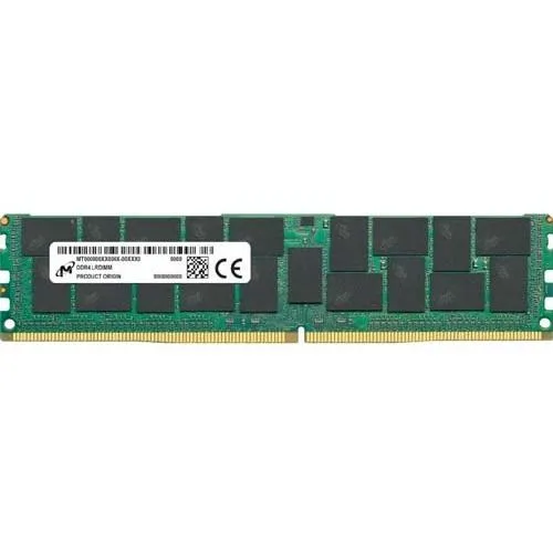 Green rectangular memory module with gold contacts and black chips