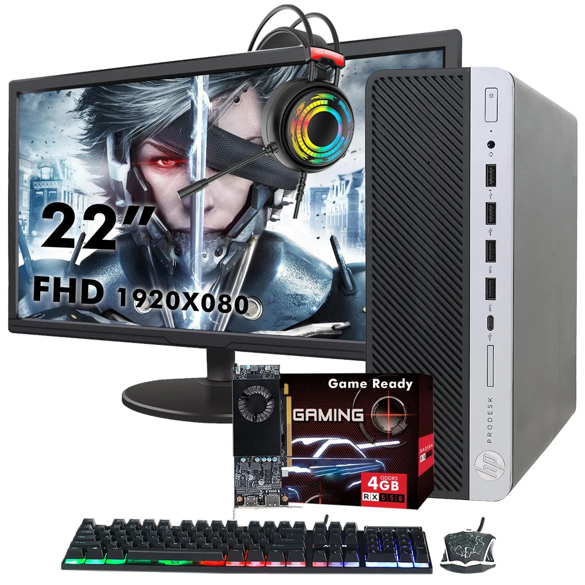 HP HP ProDesk 600 G3 SFF Desktop PC i5-6500 16GB 1TB SSD RX 550 22" Monitor — photo du produit