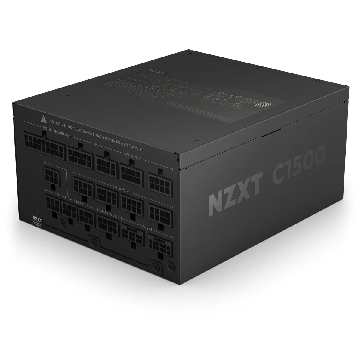 Black rectangular ATX power supply unit with fully modular cables and a 140 mm magnetic levitation fan