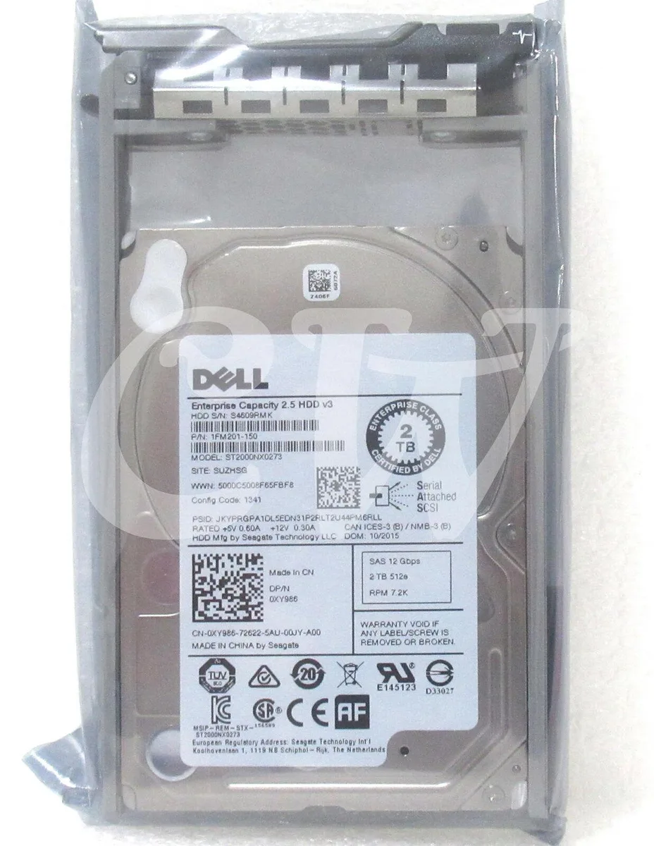 Silver 2.5 inch SAS hard drive with black caddy tray attached