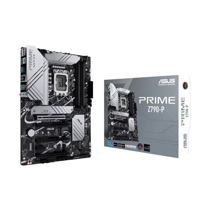 ASUS PRIME Z790-P ATX motherboard, black PCB with silver heatsinks and rear I/O panel