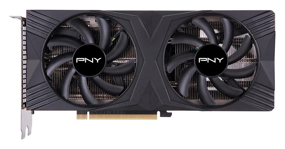 PNY VERTO RTX 4070 SUPER dual-fan graphics card, silver shroud, metal backplate