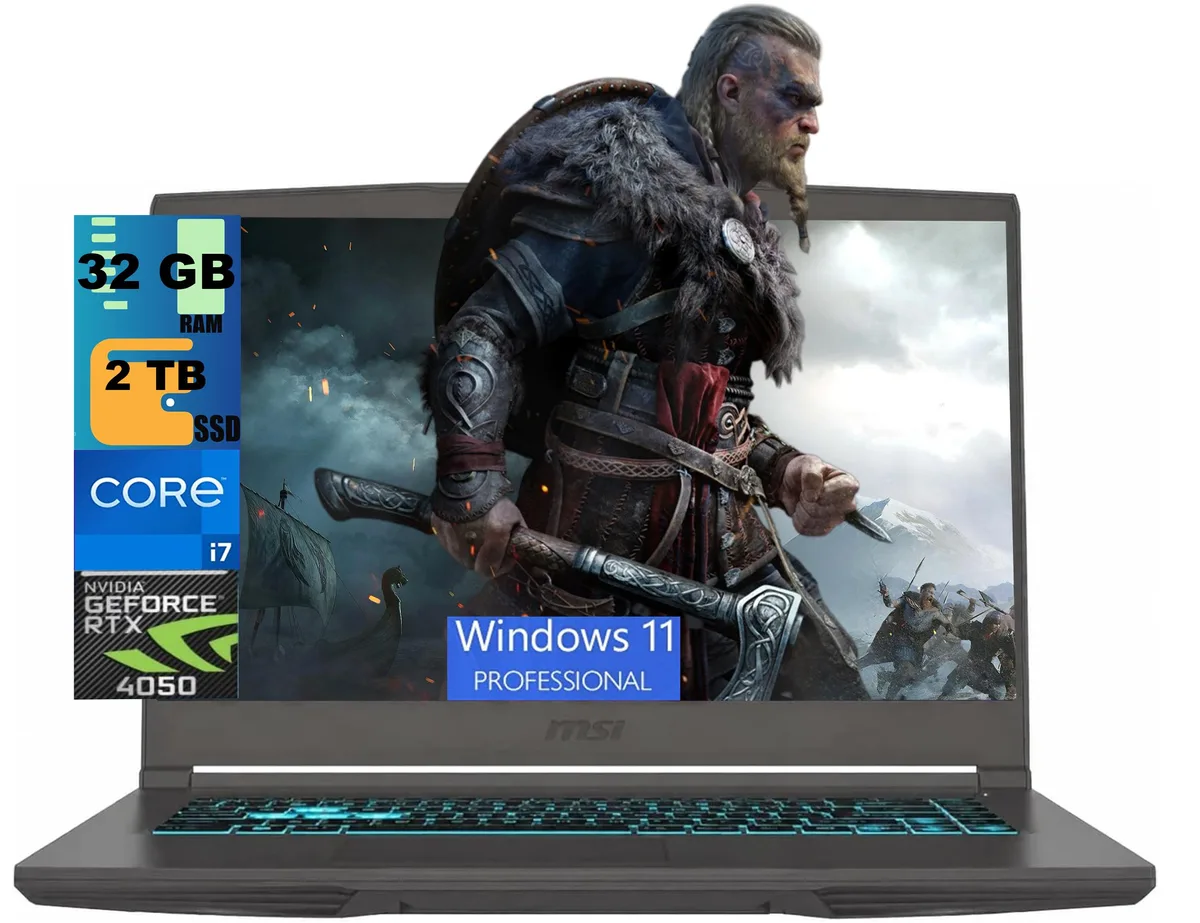 Black gaming laptop, 15.6 inch screen, thin profile