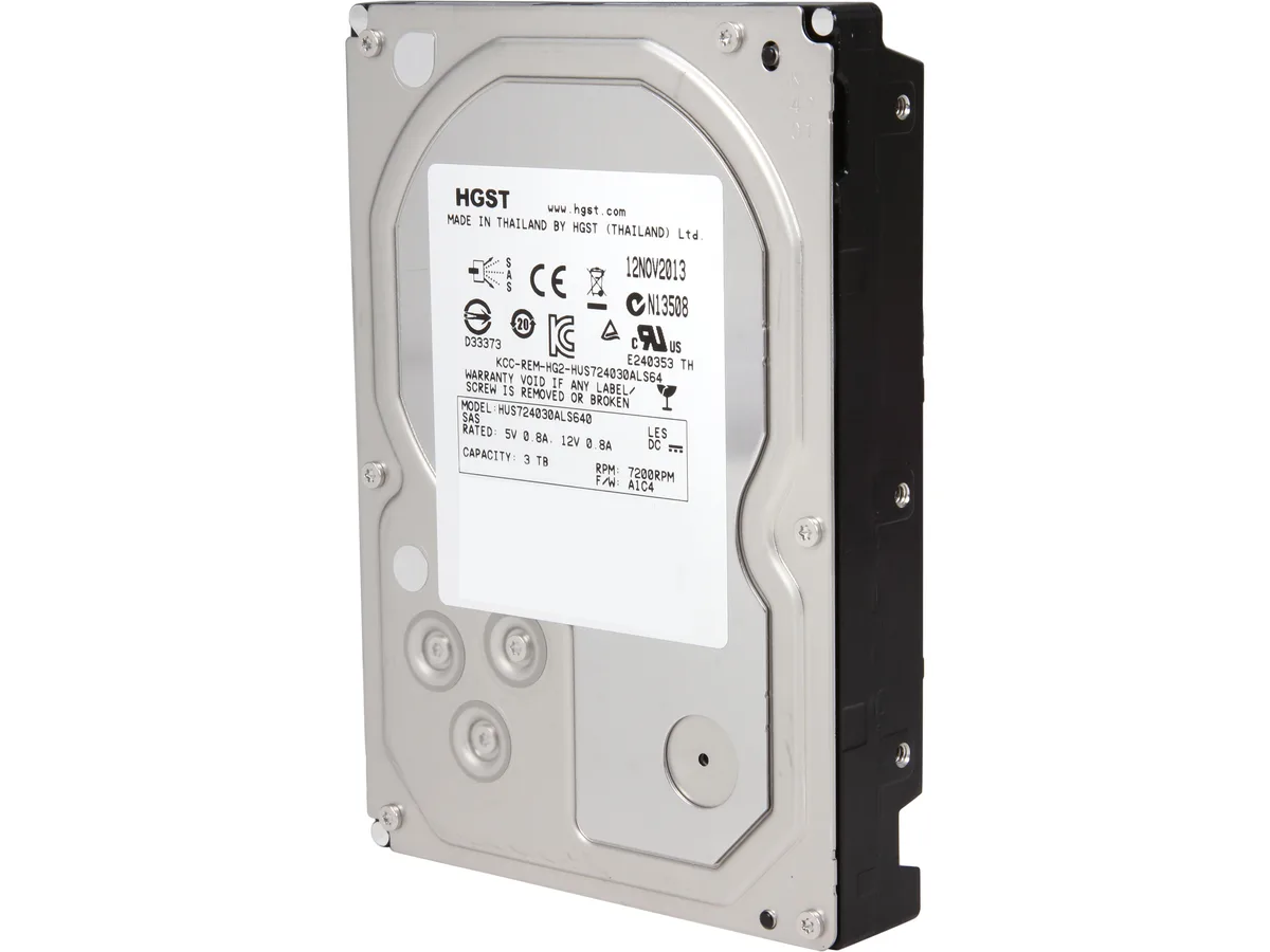 Silver 3.5-inch enterprise hard drive with SAS connector and circuit board visible