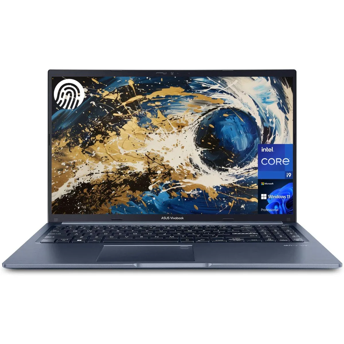 Blue ASUS VivoBook F1502 laptop with 15.6 inch FHD display and backlit keyboard