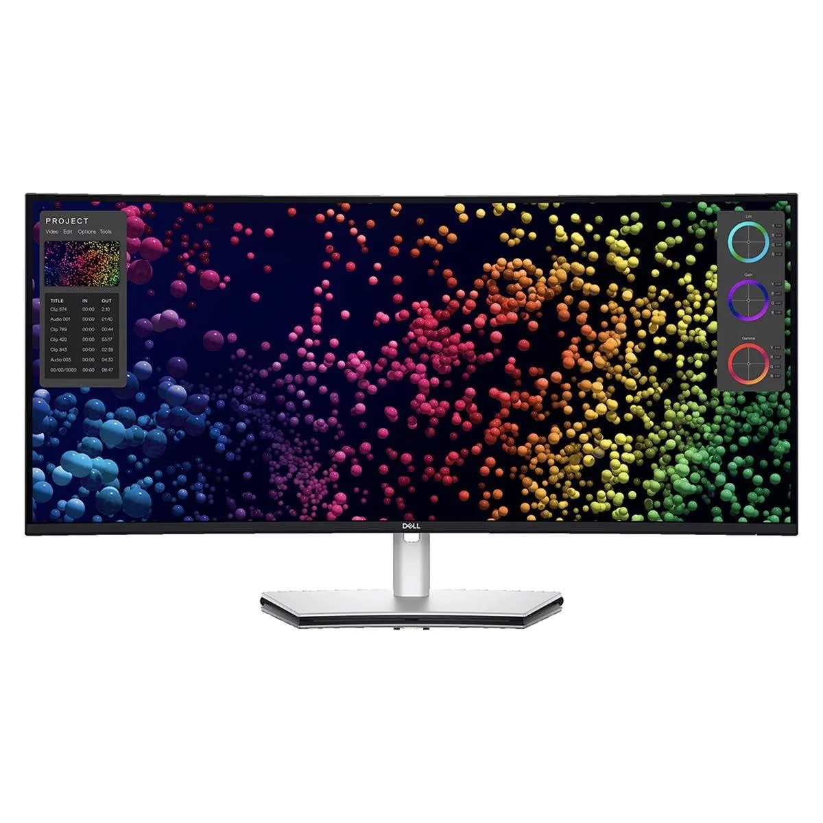 40-inch curved 5K monitor with silver stand and thin bezels