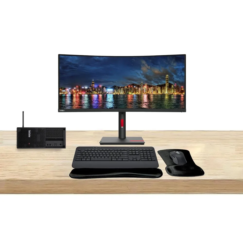 Lenovo ThinkStation P3 Tower and 34 inch curved ThinkVision T34w monitor with MK650 keyboard mouse combo