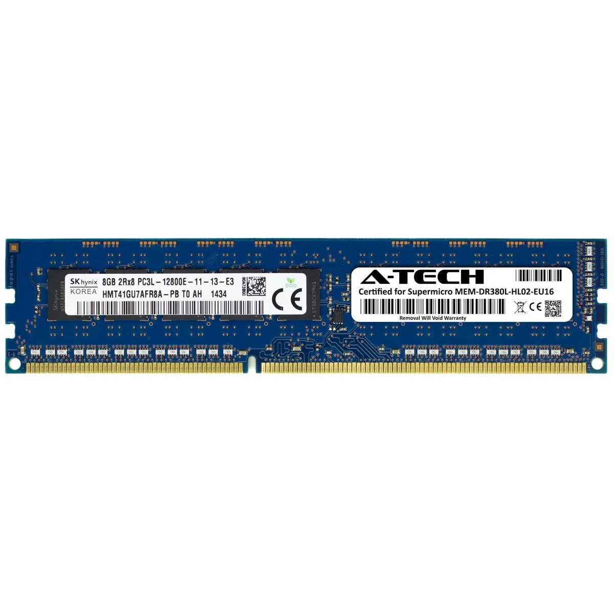 Green 240-pin UDIMM module with black memory chips and a white label