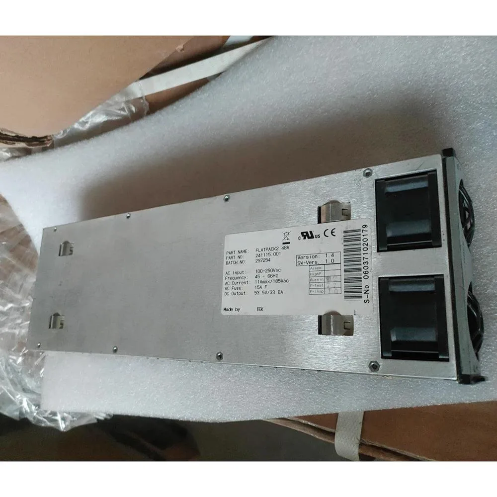 Rectangular silver ATX power supply unit with ventilation grille and label showing 48V 1800W 241115.001