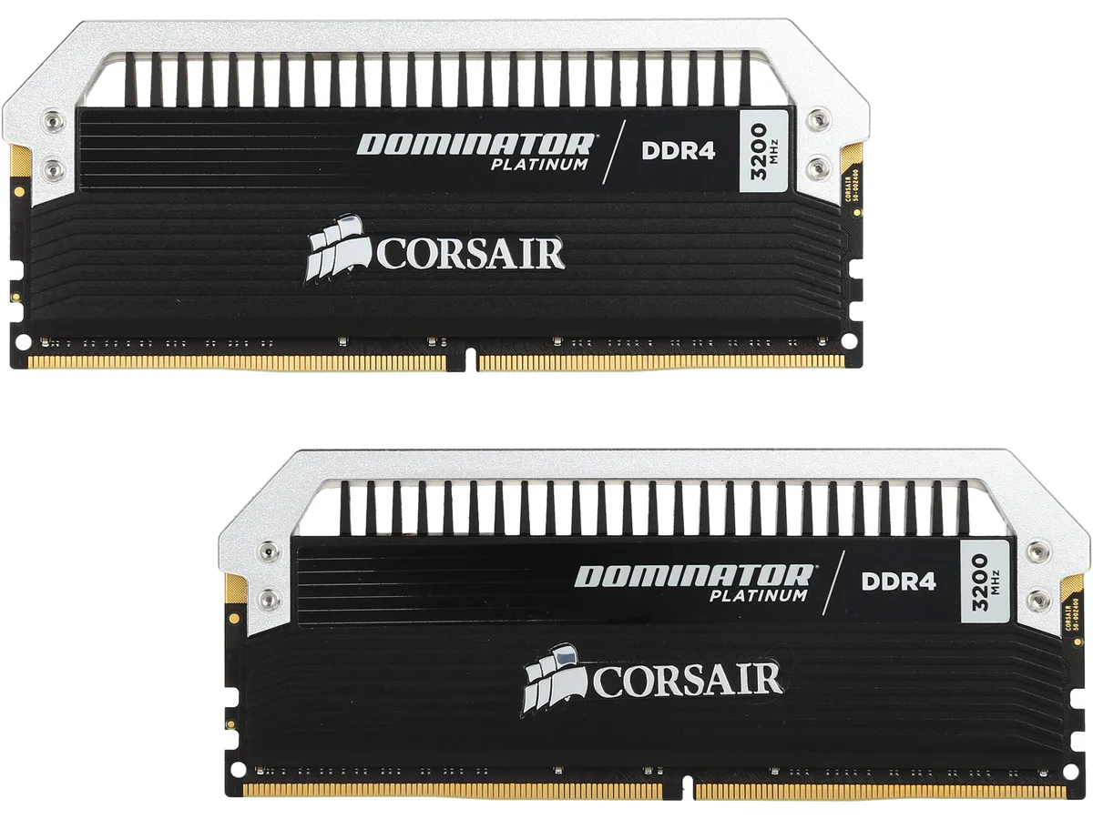 Two silver DDR4 memory modules with tall heat spreaders and white LED light bars