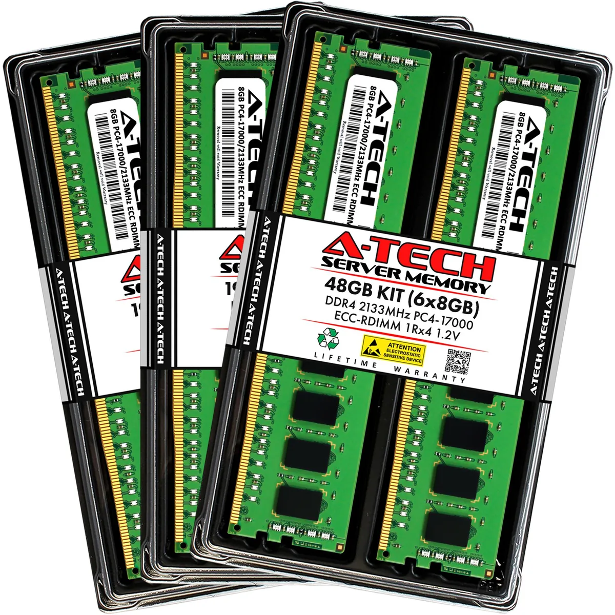A-Tech A-Tech 48GB (6x8GB) DDR4 2133MHz ECC RDIMM 1Rx4 CL15 1.20V memory upgrade — photo du produit