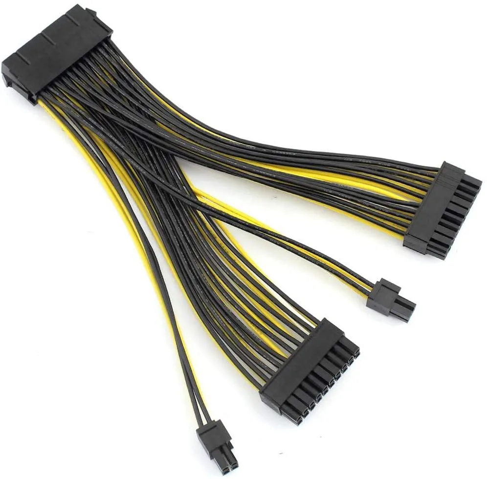 Black 20cm 18AWG 24-pin dual PSU cable set of 10