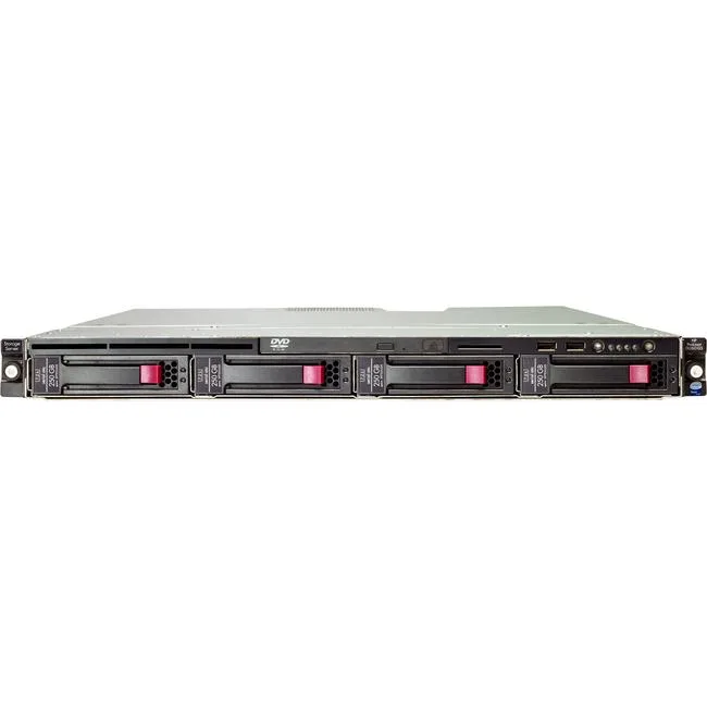 Silver 1U rack server with front drive bays and HPE badge