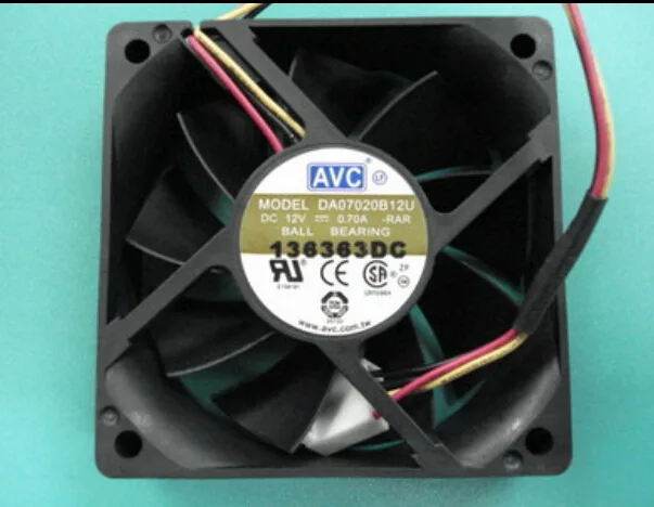 Black 70 mm ball-bearing CPU cooling fan with three-pin connector