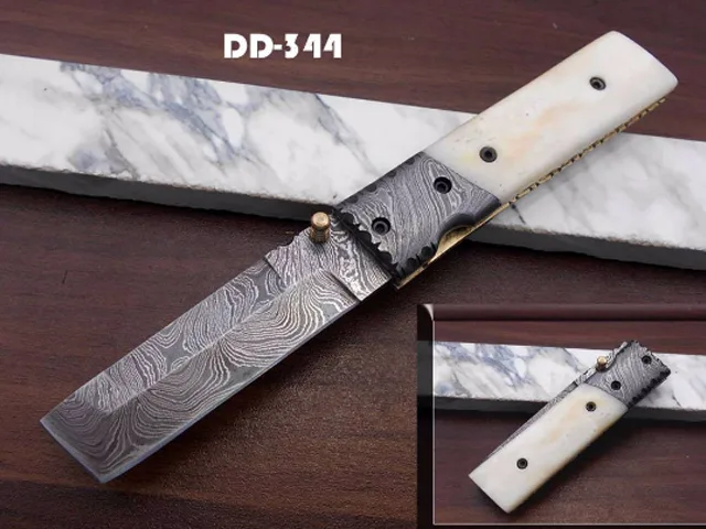 Damascus Depot Damascus Depot Tanto Folding Knife 3.5" Camel Bone White — fotografija izdelka