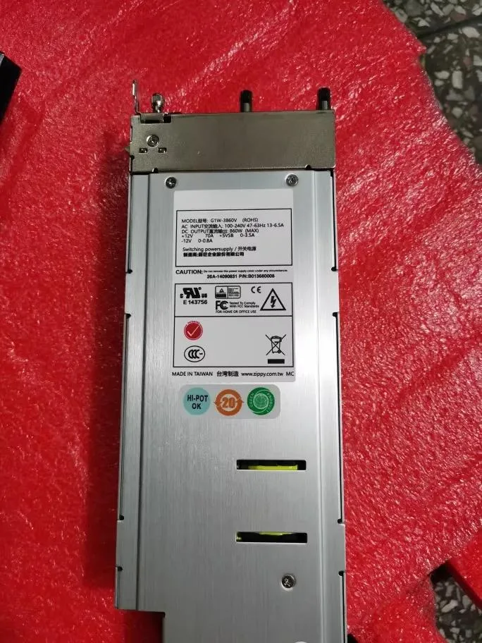 Redundant server power module with metal casing and rear connector panel