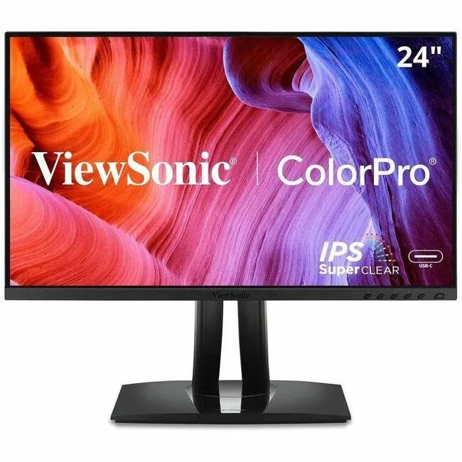 ViewSonic VP2456A 24 inch black IPS monitor on ergonomic stand with thin bezels