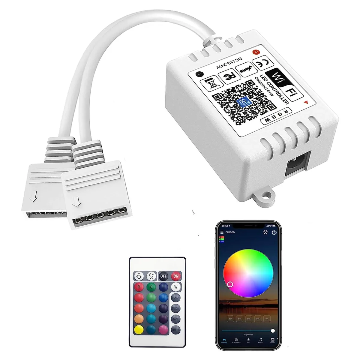 Westinghouse GL-C-008P 2-output 5-pin RGBW WiFi fan accessory with 24-key remote — 제품 사진