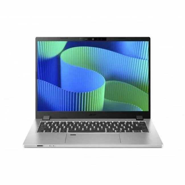 Silver 14 inch laptop closed on plain background