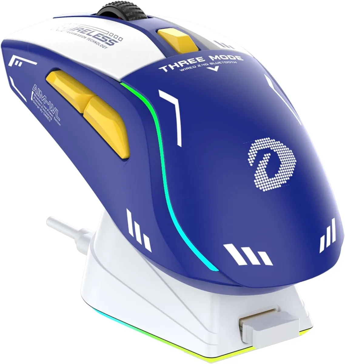 Corn Electronics Corn Electronics Gaming Mouse Blue 88g AIM-WL 12000 DPI 120h Battery Charging Dock — foto del producto