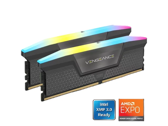 Two gray DDR5 memory modules with RGB light bars