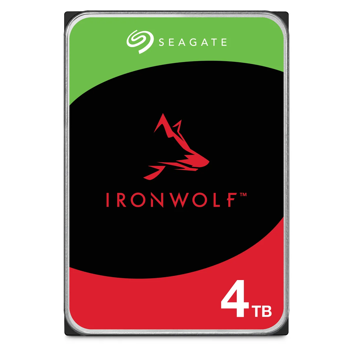 Silver 3.5 inch bare hard drive with green label and exposed circuit board