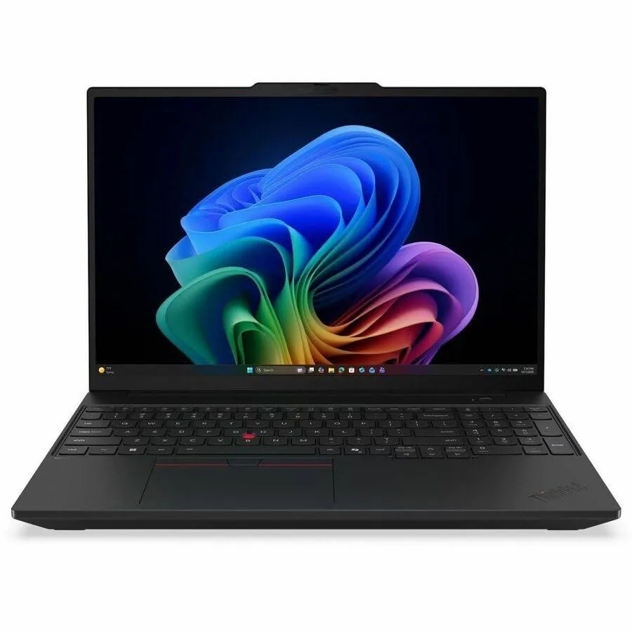 Black 16 inch touchscreen laptop with matte finish and webcam