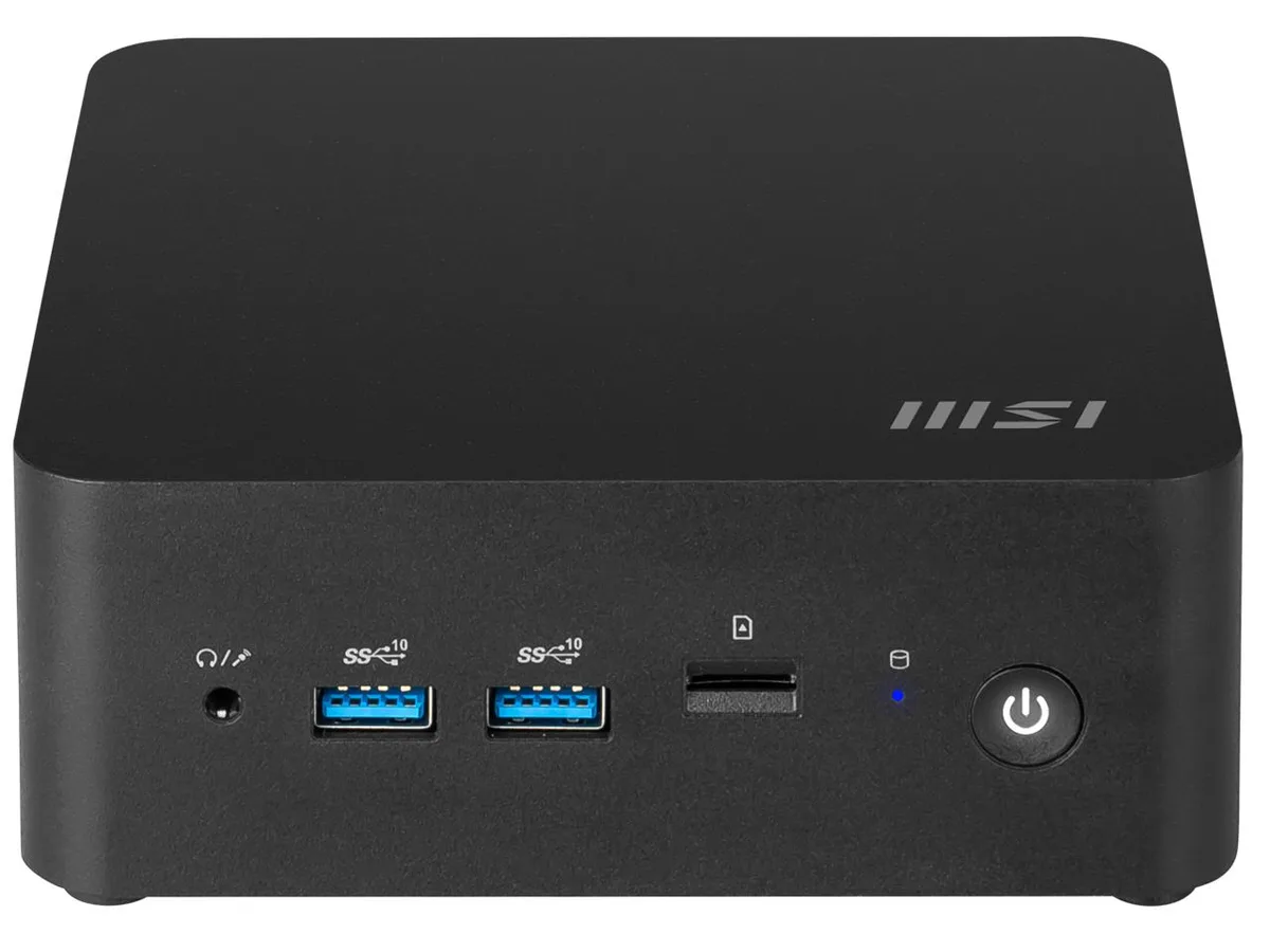 Small black square mini PC with smooth matte finish