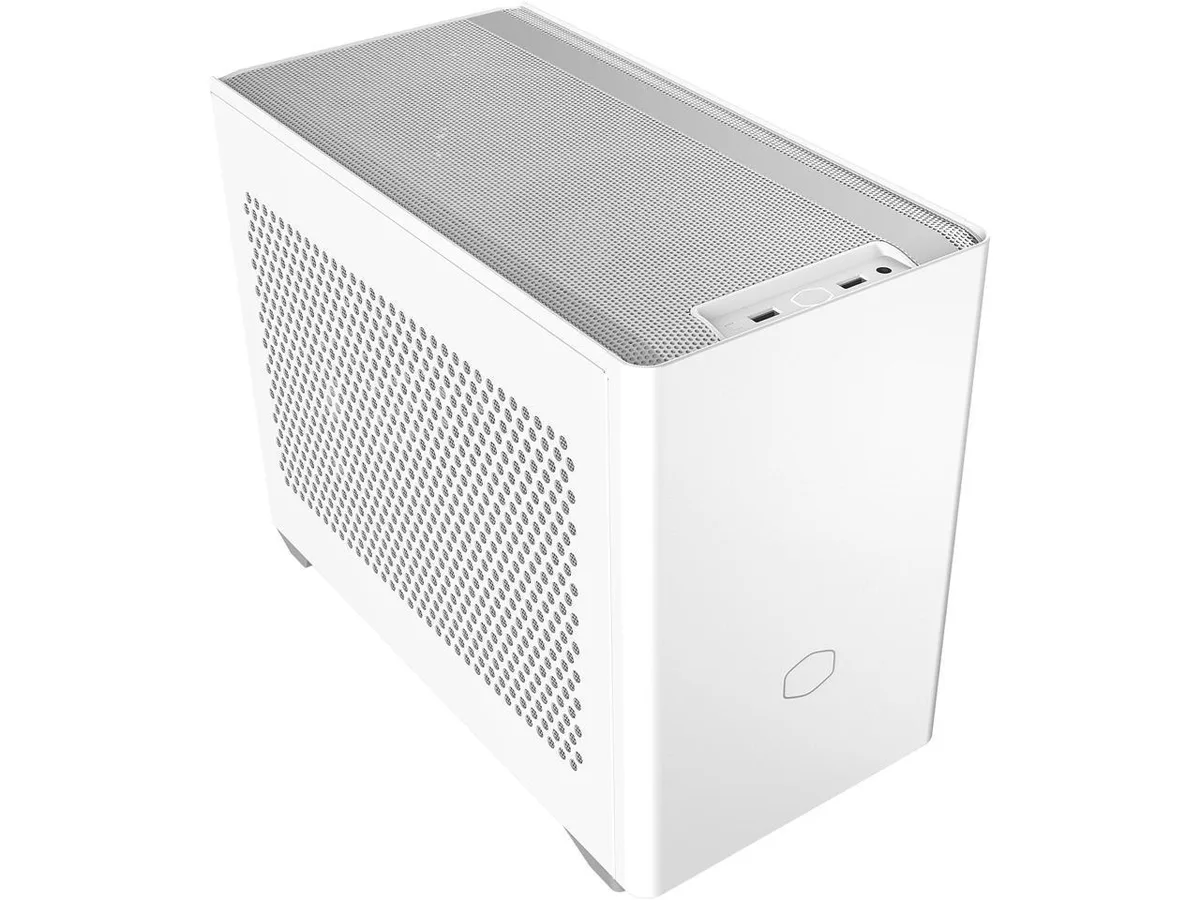 White Mini-ITX mini-tower case with mesh front panel and side venting