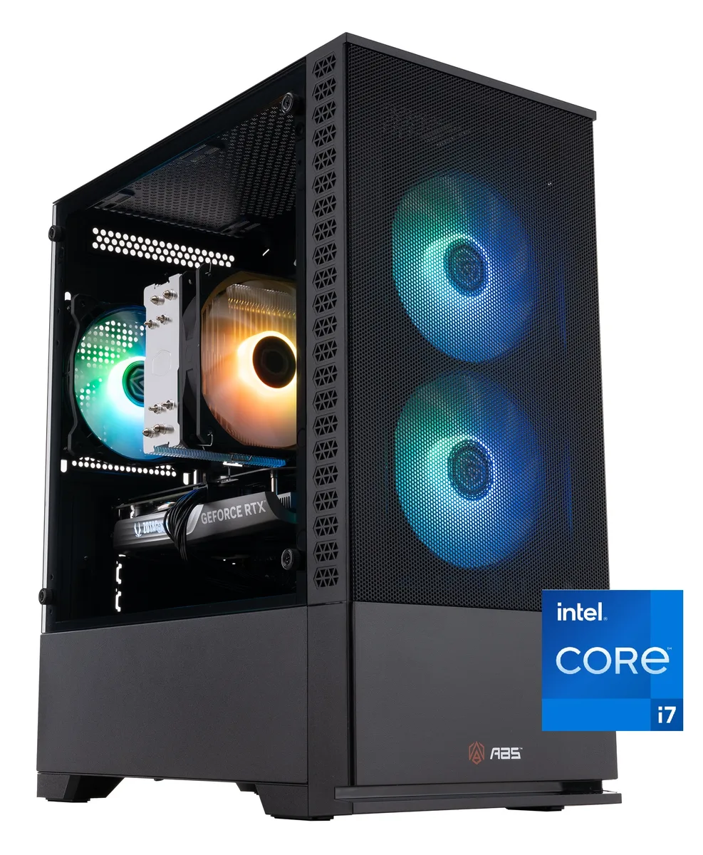 Black micro-tower desktop with RGB memory visible through side panel