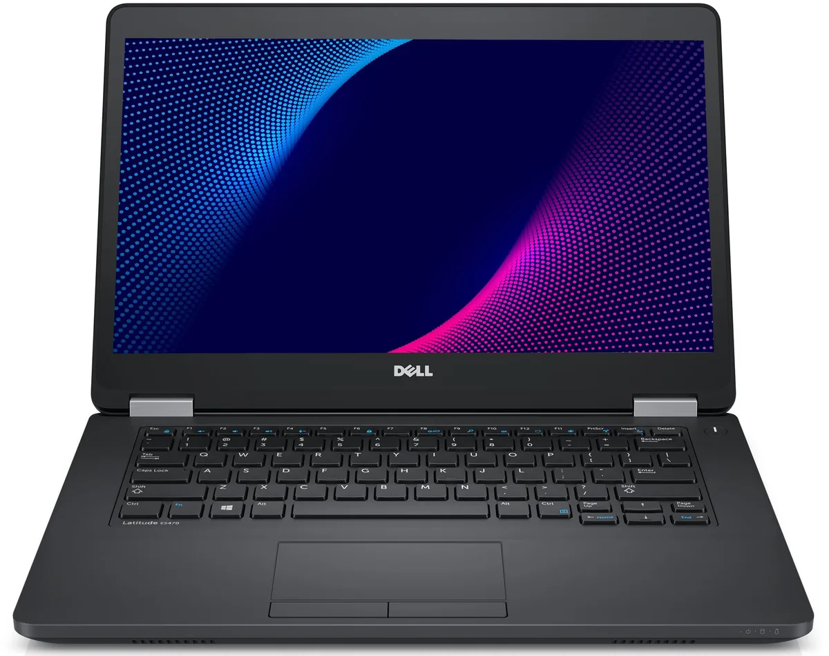 Black 14 inch Dell Latitude E5470 laptop with matte finish and no webcam