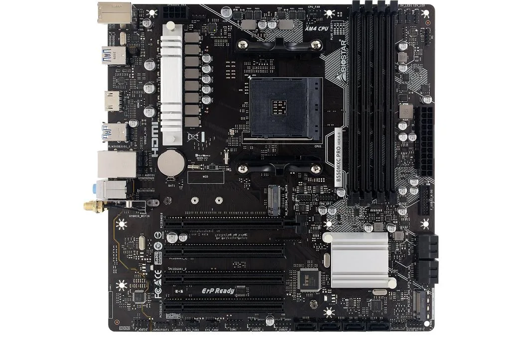 MicroATX motherboard with AM4 socket and DDR4 slots