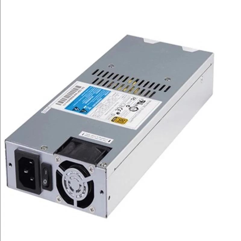 Silver 1U rack power supply with rear fan grille